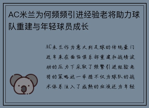 AC米兰为何频频引进经验老将助力球队重建与年轻球员成长