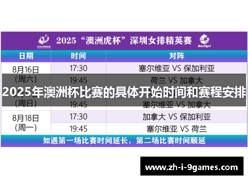 2025年澳洲杯比赛的具体开始时间和赛程安排