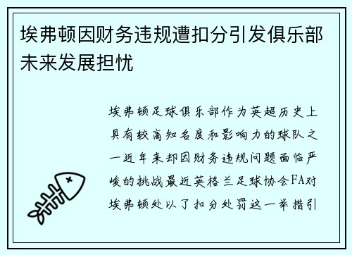 埃弗顿因财务违规遭扣分引发俱乐部未来发展担忧